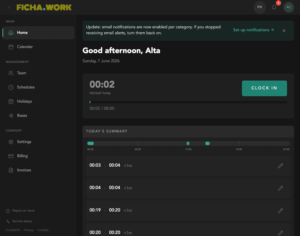 Home dashboard